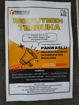 Telah dibuka pendaftaran calon anggota Panwaslu kelurahan/desa tahun 2024