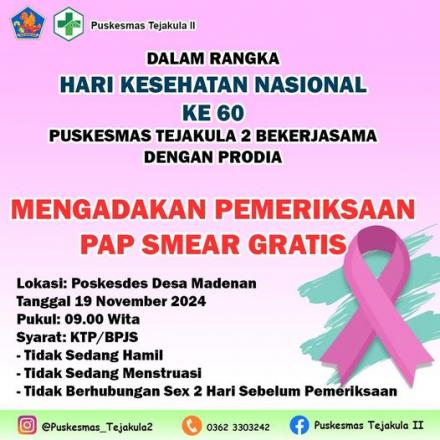 PAP SMEAR gratis oleh PRODIA dalam rangka HKN ke 60 di  Desa Madenan